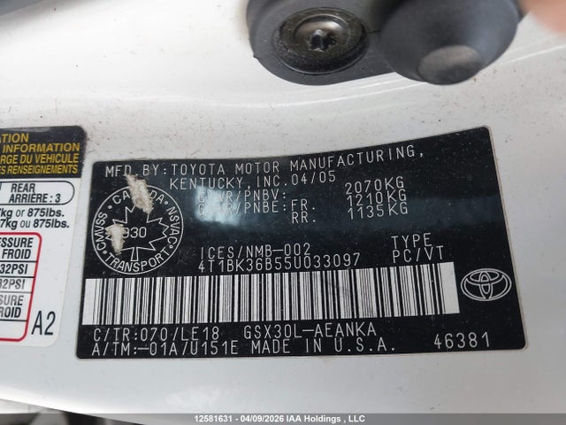 Продаж на аукціоні авто 2005 Toyota Avalon Touring, vin: 4T1BK36B55U033097, номер лоту: 12581631