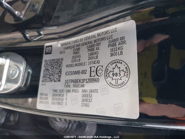 Продаж на аукціоні авто 2023 Gmc Canyon Elevation, vin: 1GTP6BEK1P1200960, номер лоту: 12581671