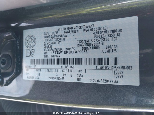 Ford F-150 Lariat 2019 1FTEW1EP5KFA89953 Image 9