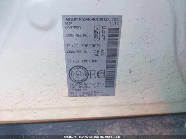 5N1AT2MV3GC762871 Nissan Rogue S/sl Premium/sv