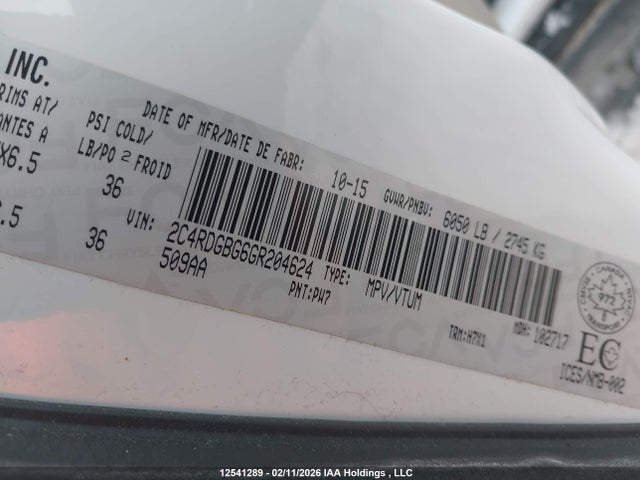 2C4RDGBG6GR204624 Dodge Grand Caravan Se/sxt