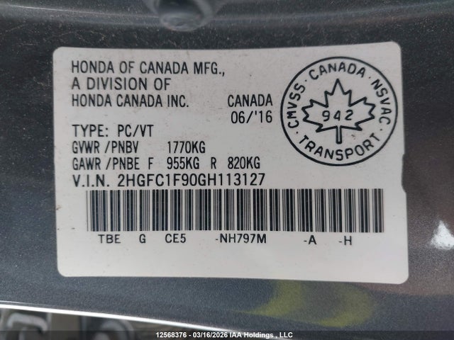 2HGFC1F90GH113127 Honda Civic Touring