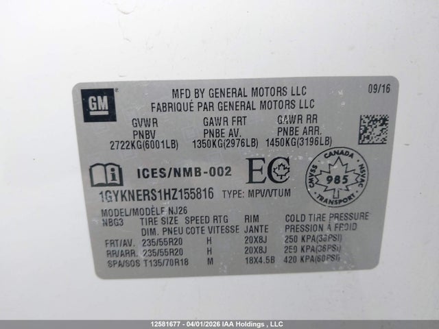 1GYKNERS1HZ155816 Cadillac Xt5 Premium Luxury