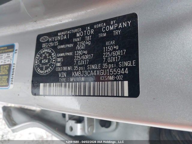 Продаж на аукціоні авто 2016 Hyundai Tucson, vin: KM8J3CA4XGU155944, номер лоту: 12581680