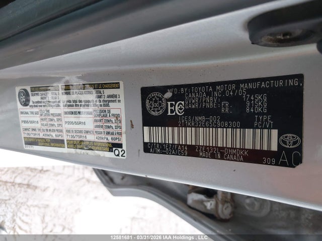 12581681 :رقم المزاد ، 2T1KR32E65C908300 vin ، 2005 Toyota Corolla Matrix Xr مزاد بيع