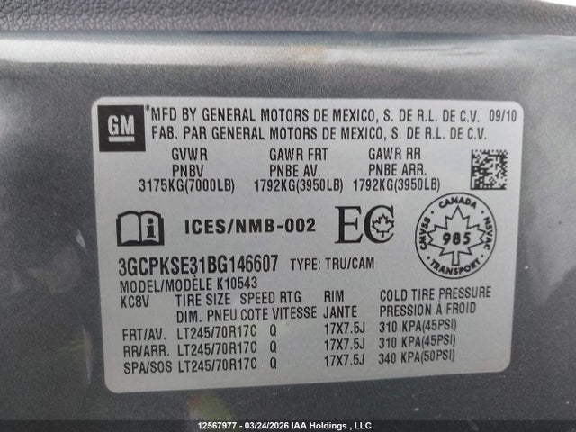 Продажа на аукционе авто 2011 Chevrolet Silverado 1500 Lt, vin: 3GCPKSE31BG146607, номер лота: 12567977