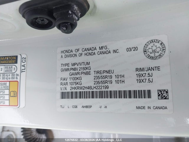 2HKRW2H46LH222199 Honda Cr-v Sport