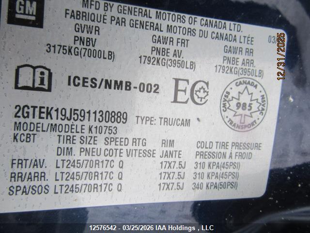 Aukcja sprzedaży 2009 Gmc Sierra 1500 Sle/slt/wt, vin: 2GTEK19J591130889, numer aukcji: 12576542