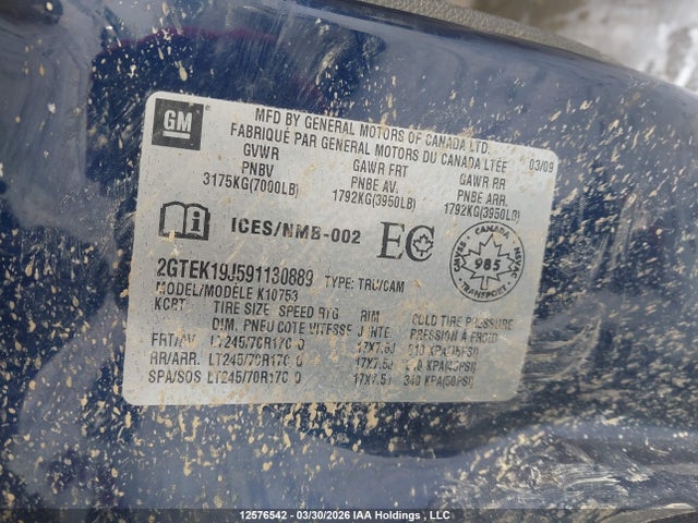 Aukcja sprzedaży 2009 Gmc Sierra 1500 Sle/slt/wt, vin: 2GTEK19J591130889, numer aukcji: 12576542