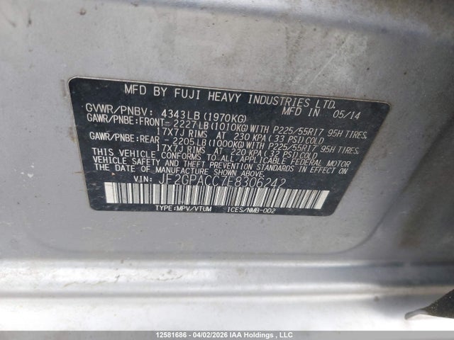 12581686 :رقم المزاد ، JF2GPACC7E8306242 vin ، 2014 Subaru Xv Crosstrek Sport Package مزاد بيع