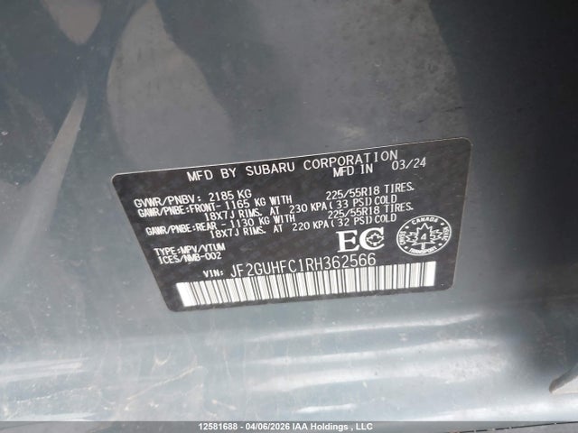 JF2GUHFC1RH362566 Subaru Crosstrek Onyx