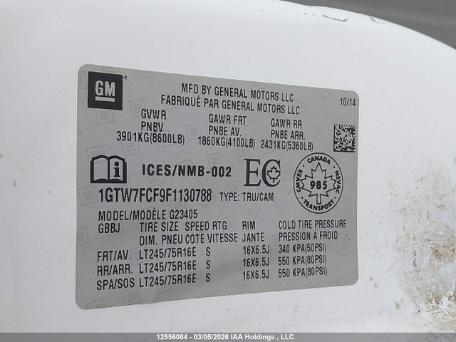 Aukcja sprzedaży 2015 Gmc Savana 2500 1wt, vin: 1GTW7FCF9F1130788, numer aukcji: 12556084