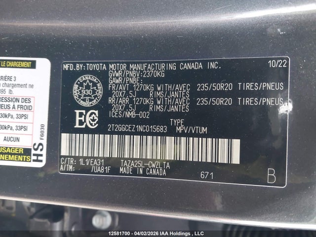 Продаж на аукціоні авто 2022 Lexus Nx 350, vin: 2T2GGCEZ1NC015683, номер лоту: 12581700