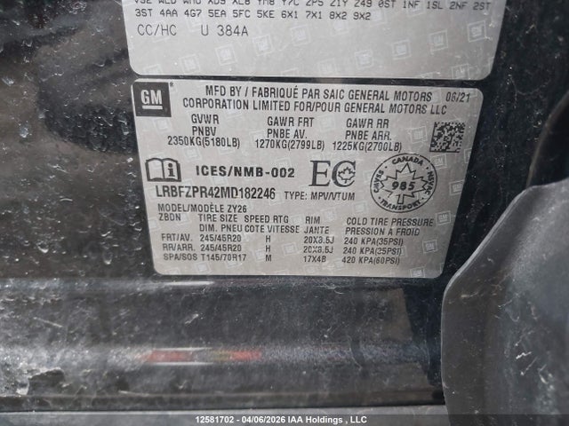 Aukcja sprzedaży 2021 Buick Envision, vin: LRBFZPR42MD182246, numer aukcji: 12581702