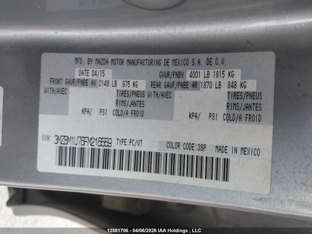 3MZBM1U76FM216559 Mazda 3 SPORT