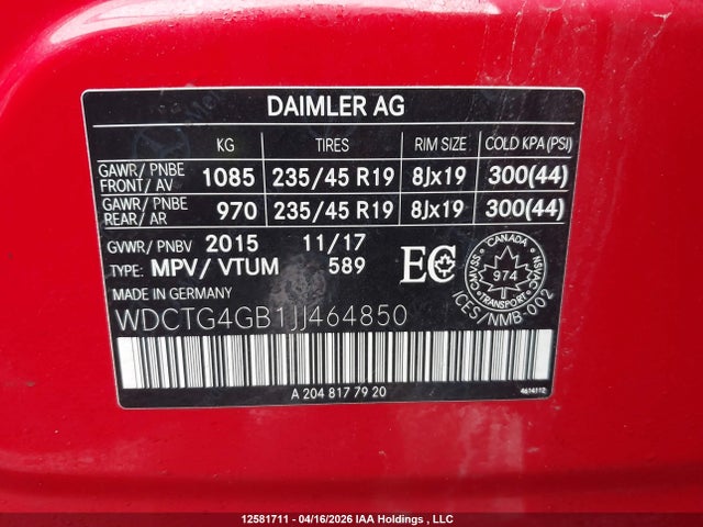 WDCTG4GB1JJ464850 Mercedes-Benz Gla 250 4matic