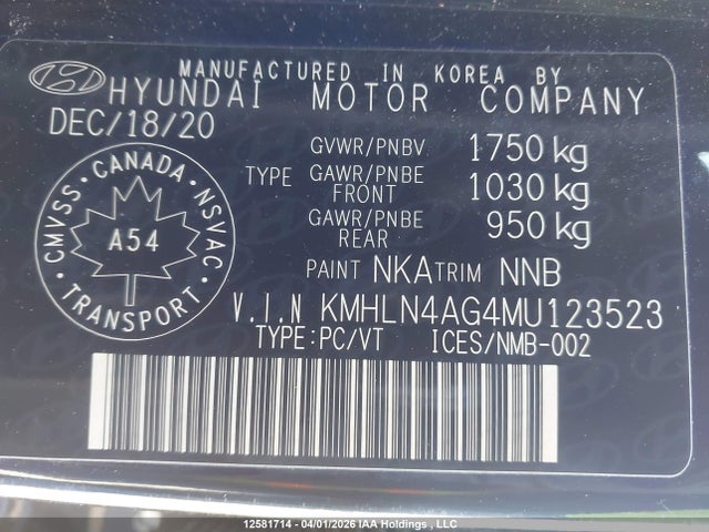KMHLN4AG4MU123523 Hyundai ELANTRA SEL