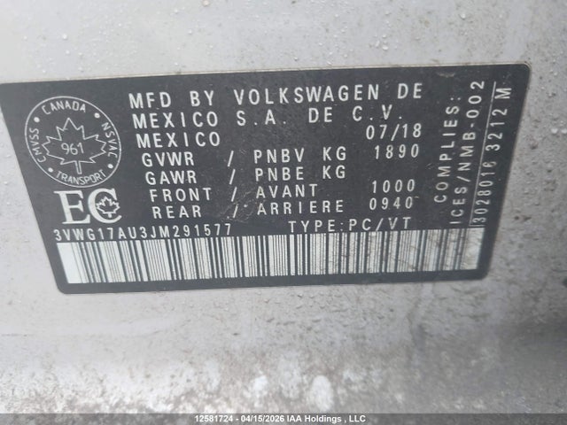 Volkswagen Golf 2018 3VWG17AU3JM291577 Image 9