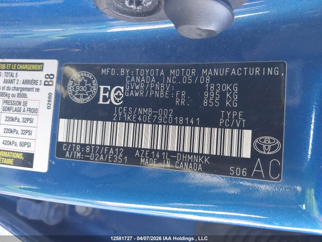 12581727 :رقم المزاد ، 2T1KE40E79C018141 vin ، 2009 Toyota Matrix Xr مزاد بيع