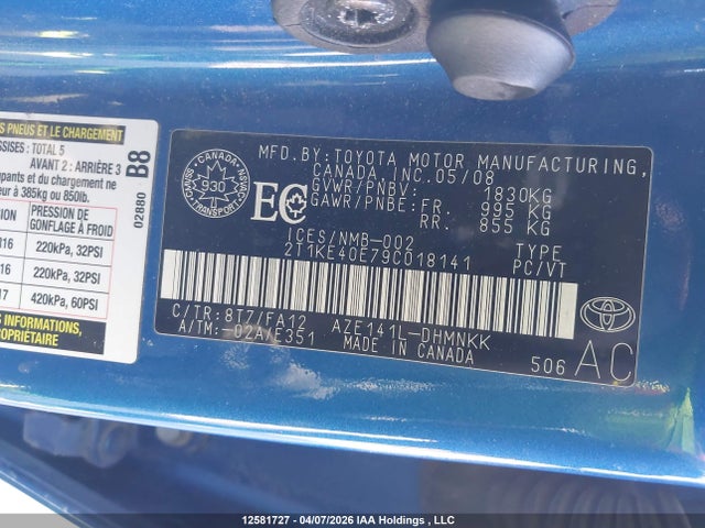 12581727 :رقم المزاد ، 2T1KE40E79C018141 vin ، 2009 Toyota Matrix Xr مزاد بيع