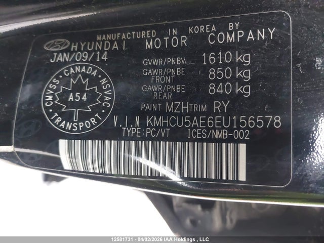 KMHCU5AE6EU156578 Hyundai Accent Gls/se