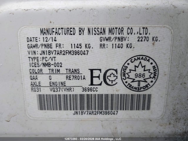 JN1BV7AR2FM396047 Infiniti Q50 SPORT