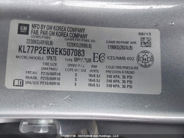 KL77P2EK9EK507083 Chevrolet Orlando Lt