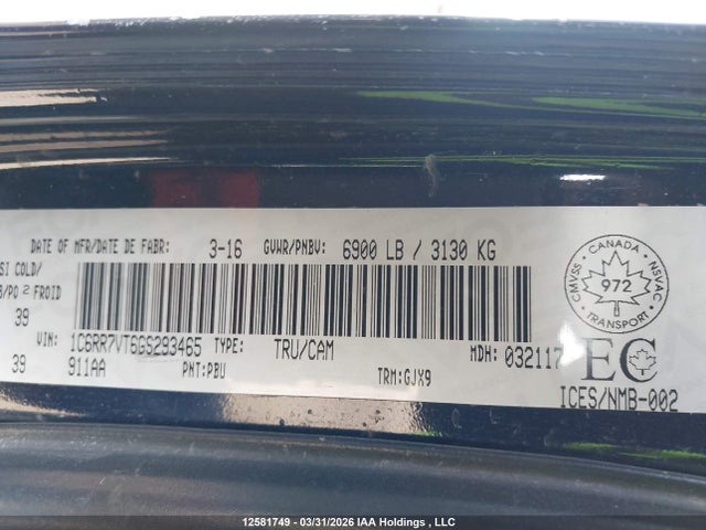 1C6RR7VT6GS293465 RAM 1500 Laramie