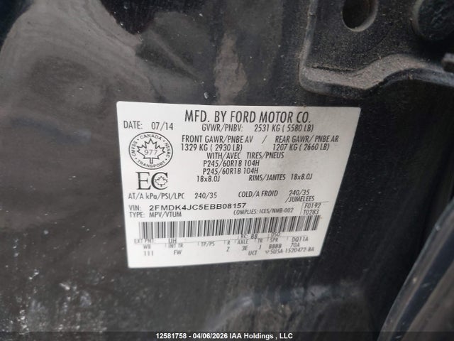 2FMDK4JC5EBB08157 Ford EDGE SEL