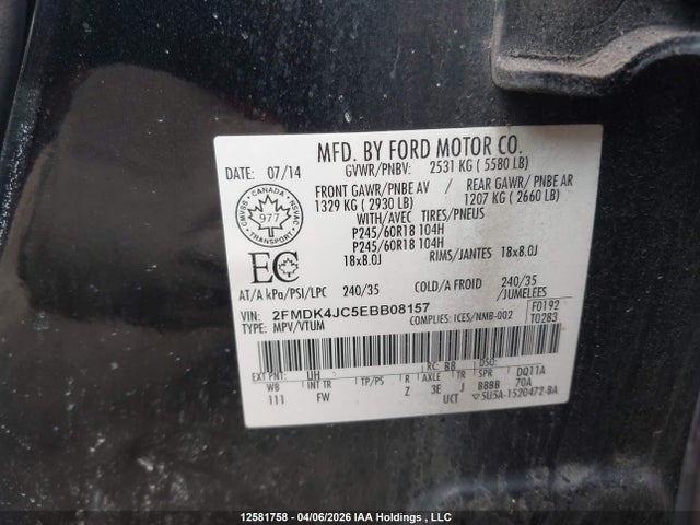 2FMDK4JC5EBB08157 Ford EDGE SEL