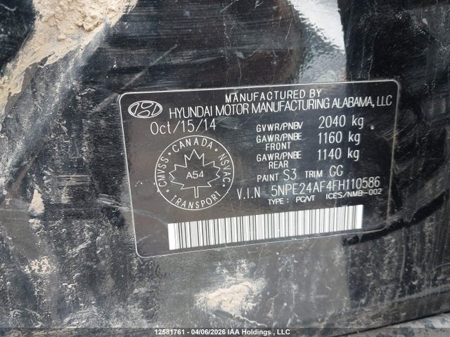 Aukcja sprzedaży 2015 Hyundai Sonata, vin: 5NPE24AF4FH110586, numer aukcji: 12581761
