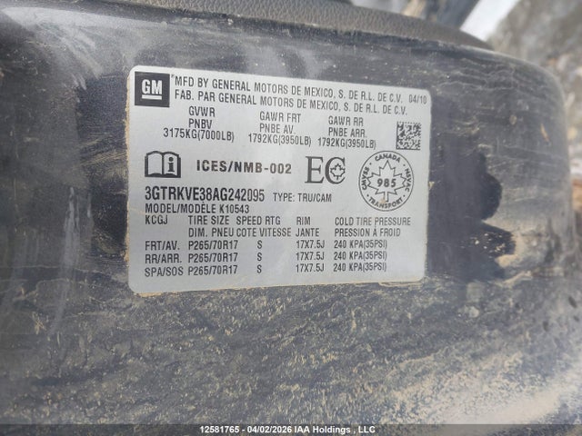 Aukcja sprzedaży 2010 Gmc Sierra 1500 Sle, vin: 3GTRKVE38AG242095, numer aukcji: 12581765