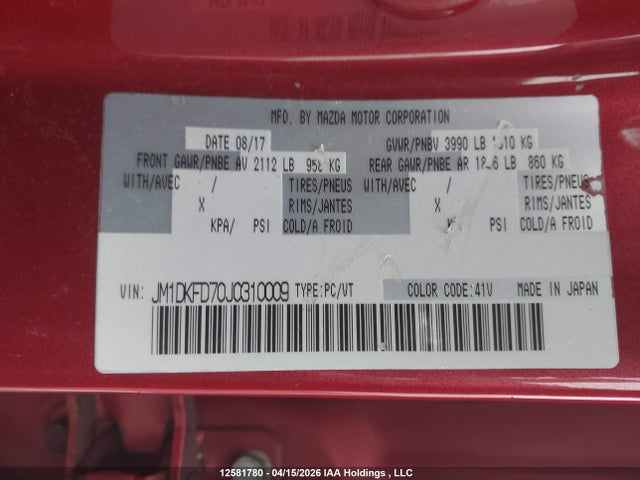 Продажа на аукционе авто 2018 Mazda Cx-3 Gt, vin: JM1DKFD70J0310009, номер лота: 12581780
