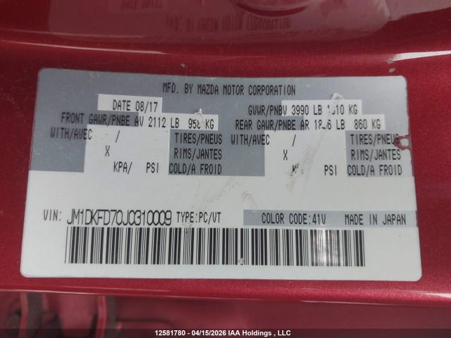 Продажа на аукционе авто 2018 Mazda Cx-3 Gt, vin: JM1DKFD70J0310009, номер лота: 12581780