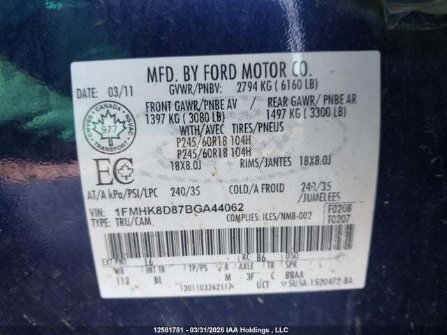 Aukcja sprzedaży 2011 Ford Explorer Xlt, vin: 1FMHK8D87BGA44062, numer aukcji: 12581781