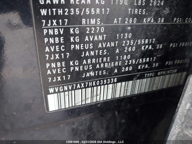 WVGNV7AX7HK039336 Volkswagen Tiguan Wolfsburg Edition