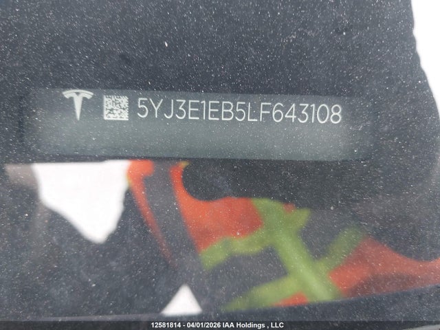 Auction sale of the 2020 Tesla Model 3 Long Range, vin: 5YJ3E1EB5LF643108, lot number: 12581814