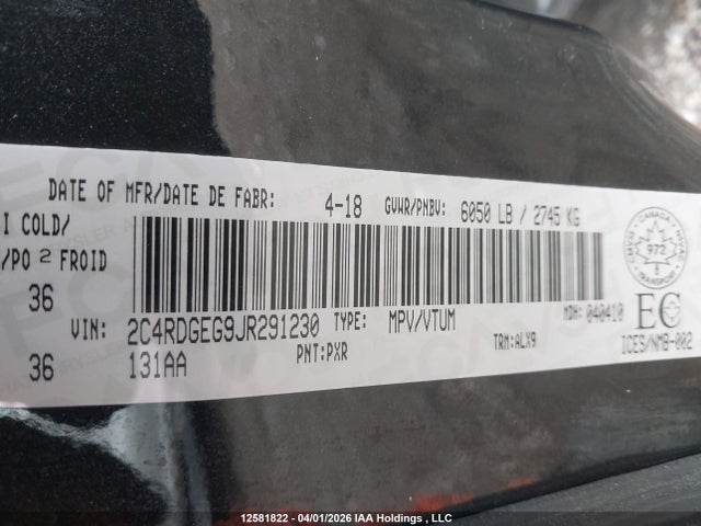 2C4RDGEG9JR291230 Dodge Grand Caravan Gt