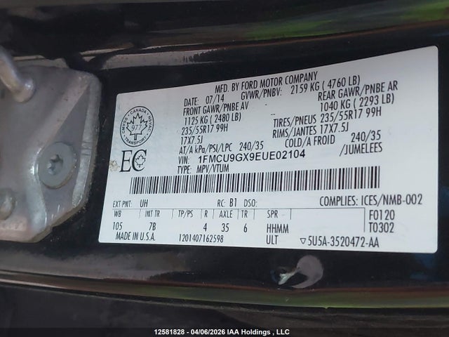 1FMCU9GX9EUE02104 Ford Escape