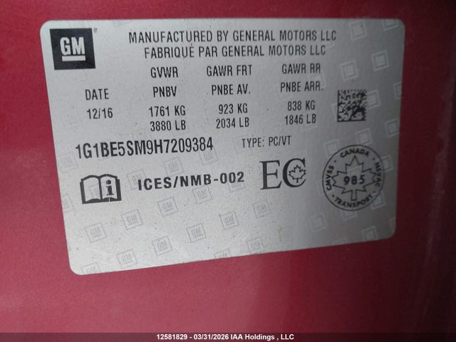 1G1BE5SM9H7209384 Chevrolet CRUZE LT