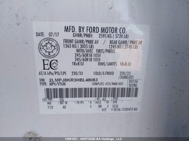 Lincoln Mkx Select 2017 2LMPJ8KR3HBL48083 Image 9