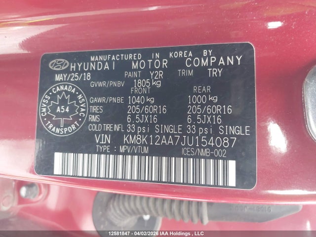 KM8K12AA7JU154087 Hyundai Kona Se