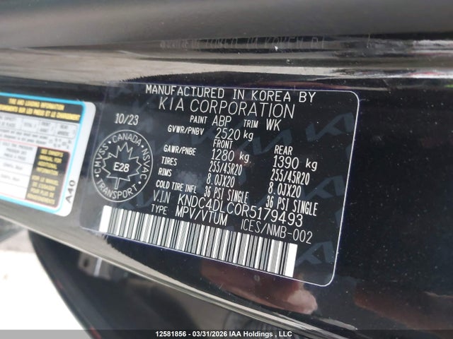 12581856 :رقم المزاد ، KNDC4DLC0R5179493 vin ، 2024 Kia Ev6 Land W/gt-line Pkg 1/land W/gt-line Pkg 2 مزاد بيع
