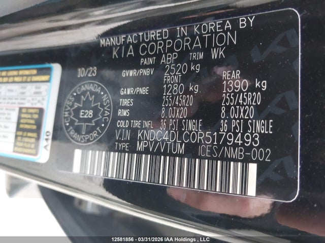 12581856 :رقم المزاد ، KNDC4DLC0R5179493 vin ، 2024 Kia Ev6 Land W/gt-line Pkg 1/land W/gt-line Pkg 2 مزاد بيع