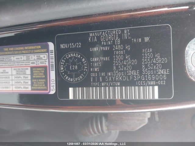 Aukcja sprzedaży 2023 Kia Sorento 2.5t Sx W/black Leather/2.5t Sx W/burgundy Leather, vin: 5XYRKDLF3PG169006, numer aukcji: 12581857