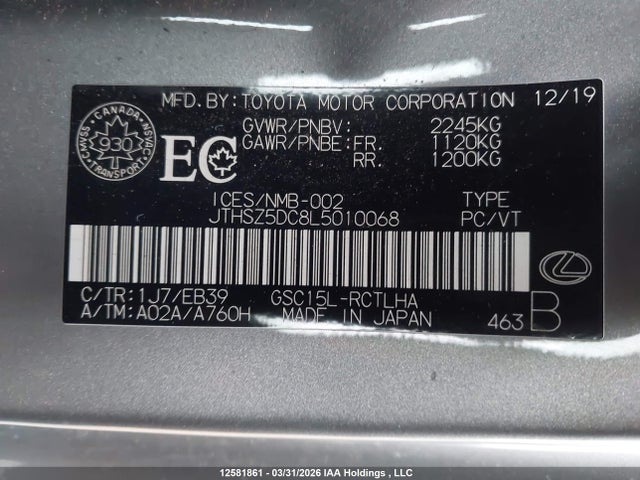 JTHSZ5DC8L5010068 Lexus RC 350
