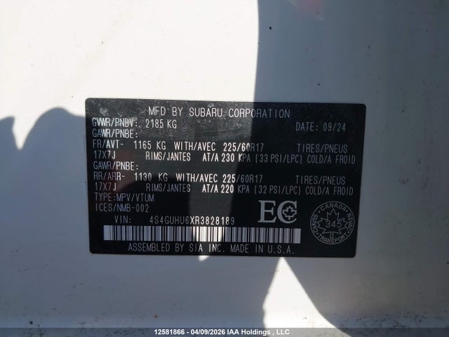 12581866 :رقم المزاد ، 4S4GUHU6XR3828189 vin ، 2024 Subaru Crosstrek Wilderness مزاد بيع