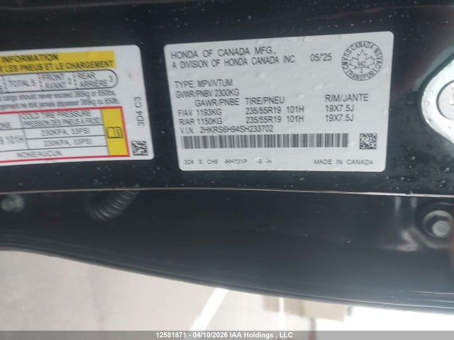 2HKRS6H94SH233702 Honda CR-V HYBRID