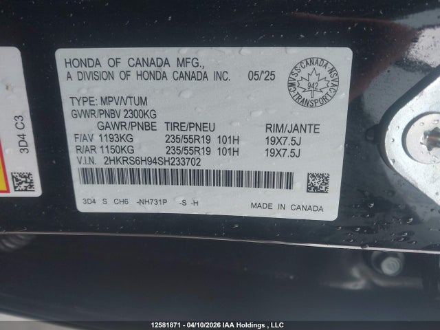 2HKRS6H94SH233702 Honda CR-V HYBRID