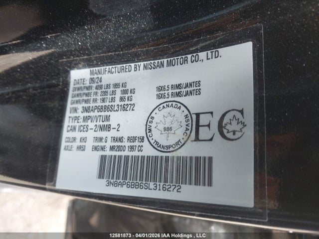 Aukcja sprzedaży 2025 Nissan Kicks S, vin: 3N8AP6BB6SL316272, numer aukcji: 12581873